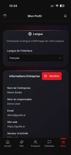 Godia app, screen 2