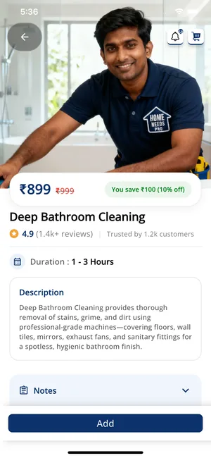 Home Needs Pro app, screen 3