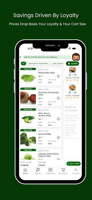 Satvacart app, screen 2